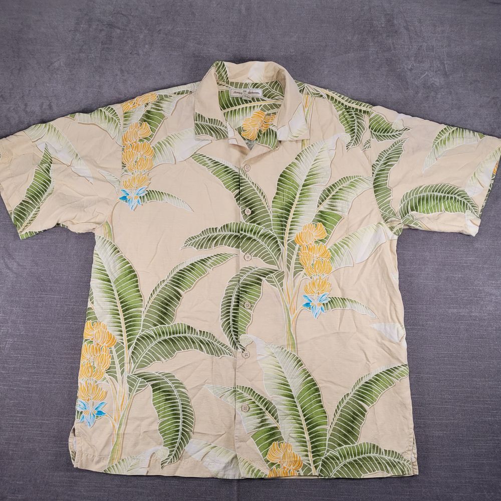 Tommy Bahama Banana‎ Leaf Hawaiian Shirt Tropical Silk Short Sleeve Button Up